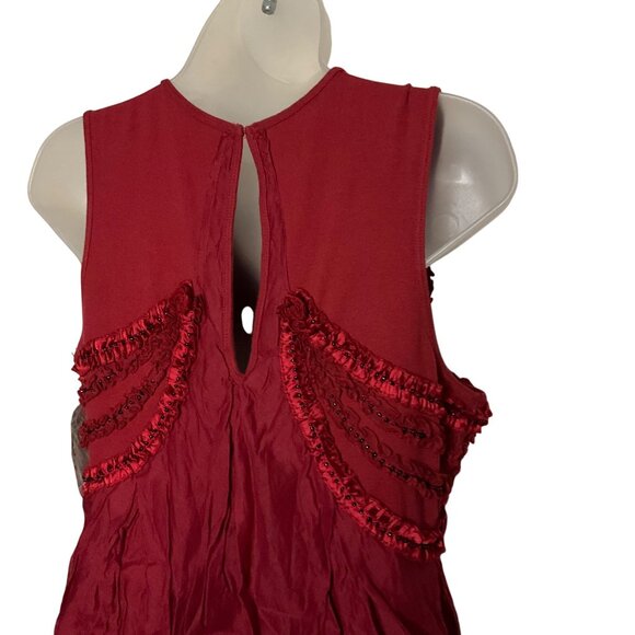 Free People Sleeveless Red Mini Dress With Beaded Details & Ruffled Trim medium - Picture 9 of 10